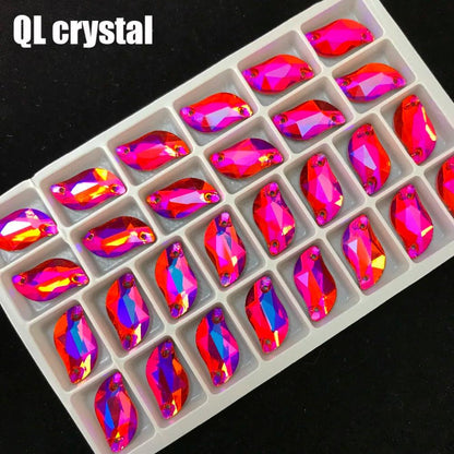 QL crystal color AB S shape Sew on Rhinestones Flatback 2 holes Crystals for DIY wedding dress shoes bags clothes