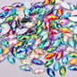 JUNAO 500pcs 7x15mm Glitter Red AB Crystal Rhinestones Acrylic Strass Sew On Flat Back Gems Horse Eye Stones for Dress Crafts