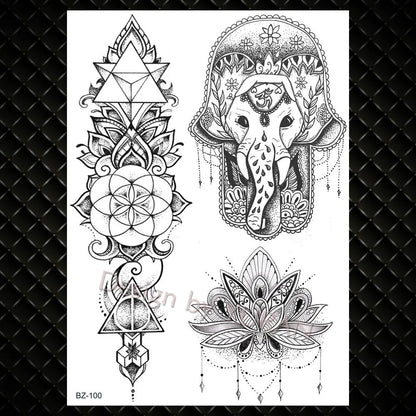 YURAN Fashion Black Chains Wrist Henna Flower Fake Tattoos Stickers Waterproof Mandala Flora Tattoo Temporary Women Arm 3D Tatto