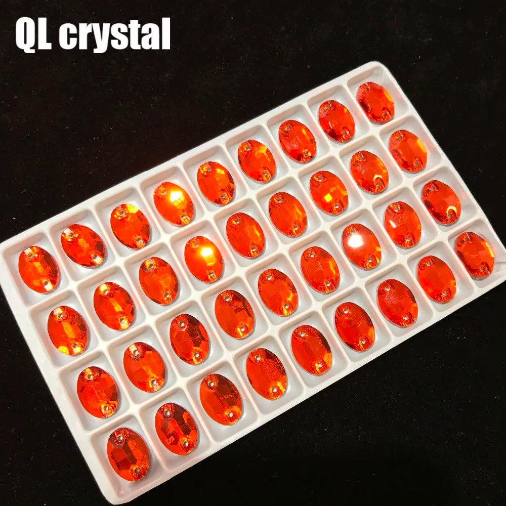 ALL Size Orange Red Oval Sew On Crystal Rhinestones Flatback with 2 holes for Making wedding dress  bags shoes accessories