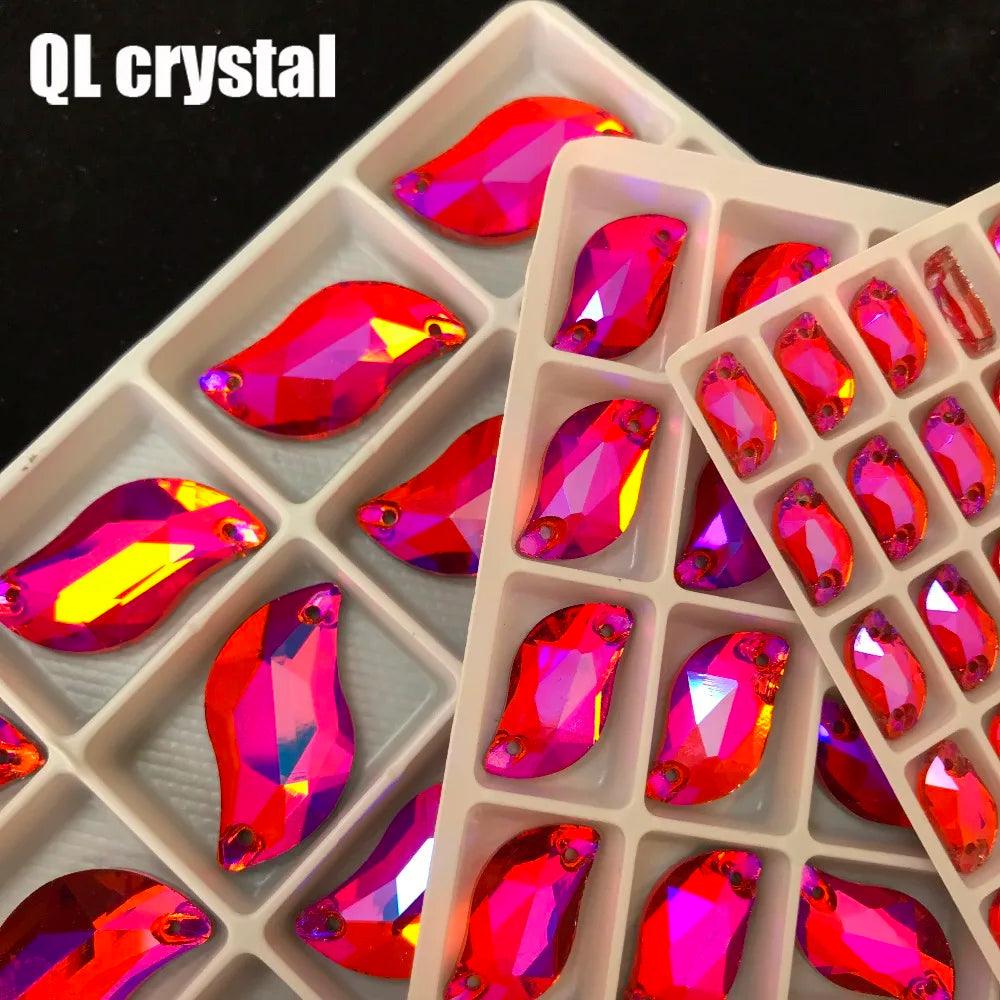 QL crystal color AB S shape Sew on Rhinestones Flatback 2 holes Crystals for DIY wedding dress shoes bags clothes