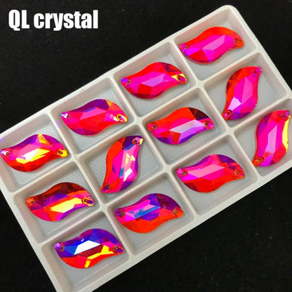 QL crystal color AB S shape Sew on Rhinestones Flatback 2 holes Crystals for DIY wedding dress shoes bags clothes