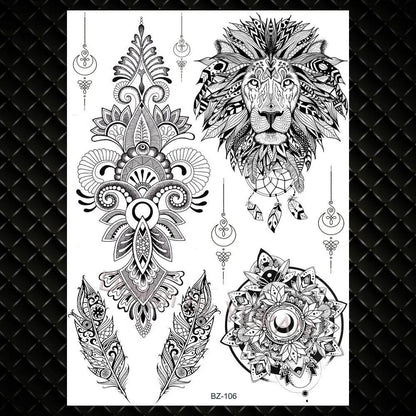 YURAN Fashion Black Chains Wrist Henna Flower Fake Tattoos Stickers Waterproof Mandala Flora Tattoo Temporary Women Arm 3D Tatto