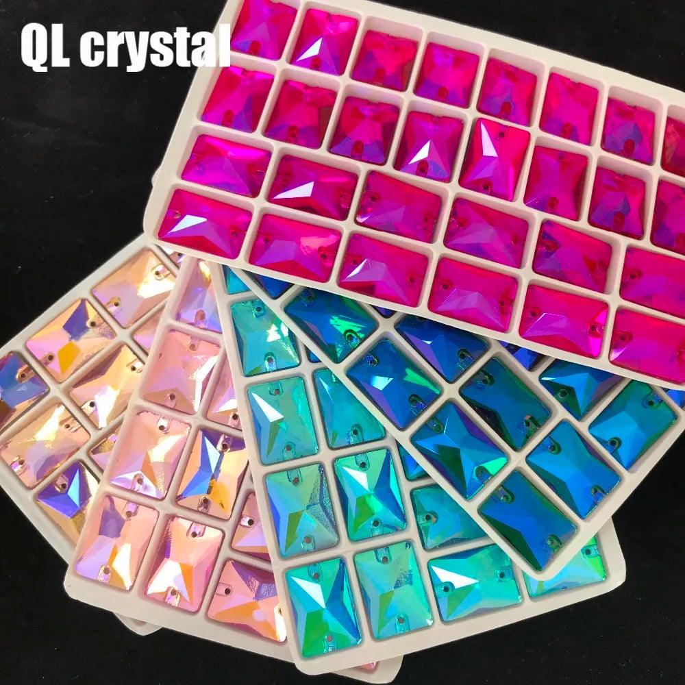 8x10,10x14,13x18mm Color AB Sew on Glass Crystal Rhinestone Flatback for wedding Dress DIY clothes shoes bags accessories