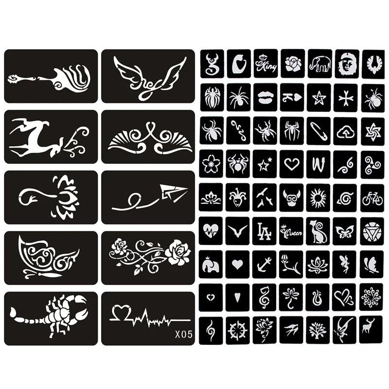 133pcs Airbrush Glitter Tattoo Stencil Women Kids Drawing Template,Small Flower Butterfly Henna Tattoo Stencil