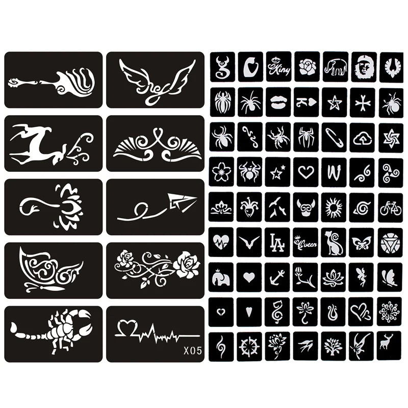 133pcs Airbrush Glitter Tattoo Stencil Women Kids Drawing Template,Small Flower Butterfly Henna Tattoo Stencil