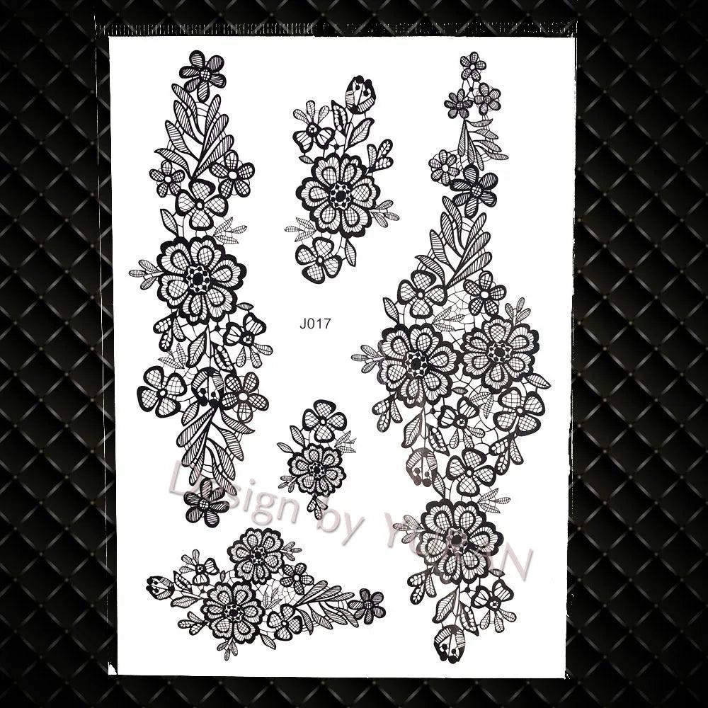 YURAN Fashion Black Chains Wrist Henna Flower Fake Tattoos Stickers Waterproof Mandala Flora Tattoo Temporary Women Arm 3D Tatto