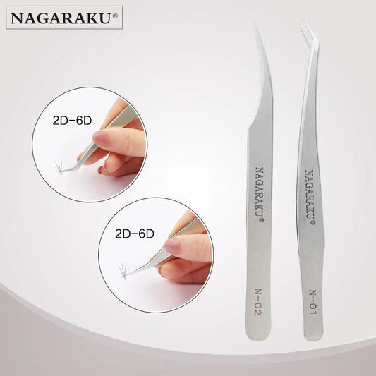 NAGARAKU Eyelashes Maquiagem Professional Eyelash Extension Tweezers 2PCS Stainless Steel Volume Accurate Bloom Eyelash Tweezers