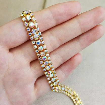 New!! 3 rows 1yard Gold bottom rhinestones chain,Sewing style diy clothing accessories Free shipping