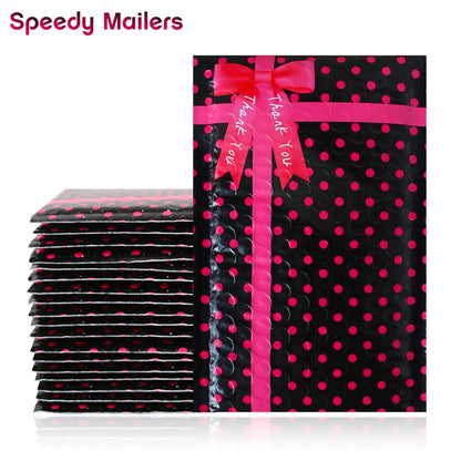 10PCS 4x8'' 120x180mm Small Black Polka Dots Poly Thank You Bubble Mailers,Self Sealing Padded Mailing Envelopes Bowknot Design