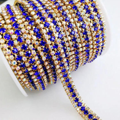 New!! 3 rows 1yard Gold bottom rhinestones chain,Sewing style diy clothing accessories Free shipping