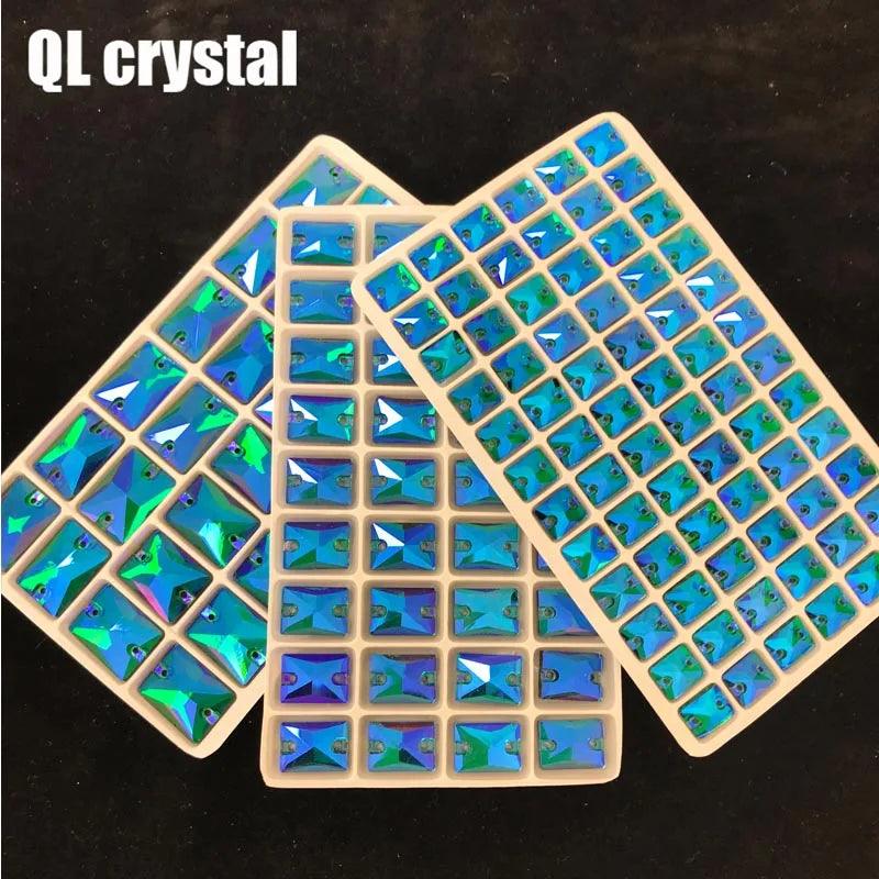 8x10,10x14,13x18mm Color AB Sew on Glass Crystal Rhinestone Flatback for wedding Dress DIY clothes shoes bags accessories