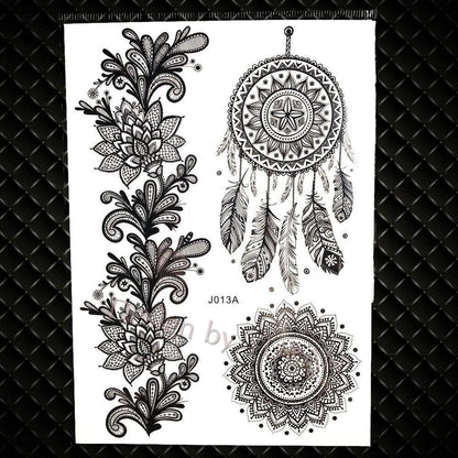 YURAN Fashion Black Chains Wrist Henna Flower Fake Tattoos Stickers Waterproof Mandala Flora Tattoo Temporary Women Arm 3D Tatto