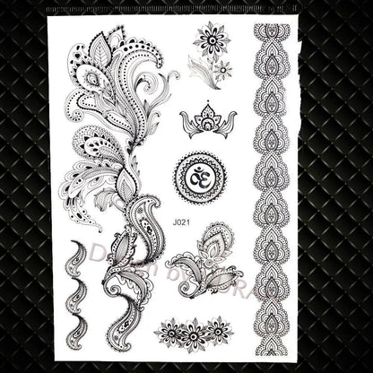 YURAN Fashion Black Chains Wrist Henna Flower Fake Tattoos Stickers Waterproof Mandala Flora Tattoo Temporary Women Arm 3D Tatto