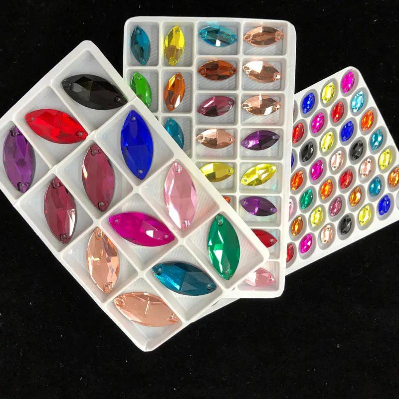 ALL Size ALL Color Navette Sew on Crystal Rhinestones Flatback Marquise Sew on stone for Making wedding DIY  bags shoes