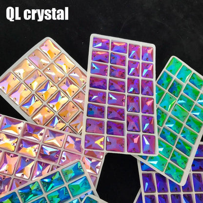 8x10,10x14,13x18mm Color AB Sew on Glass Crystal Rhinestone Flatback for wedding Dress DIY clothes shoes bags accessories