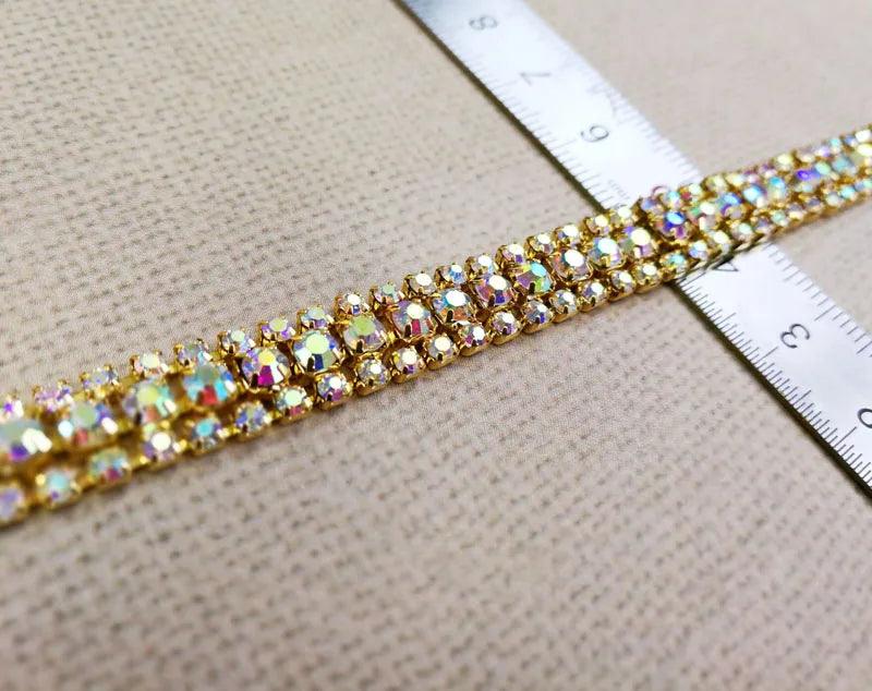 New!! 3 rows 1yard Gold bottom rhinestones chain,Sewing style diy clothing accessories Free shipping