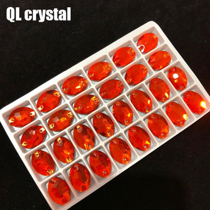 ALL Size Orange Red Oval Sew On Crystal Rhinestones Flatback with 2 holes for Making wedding dress  bags shoes accessories