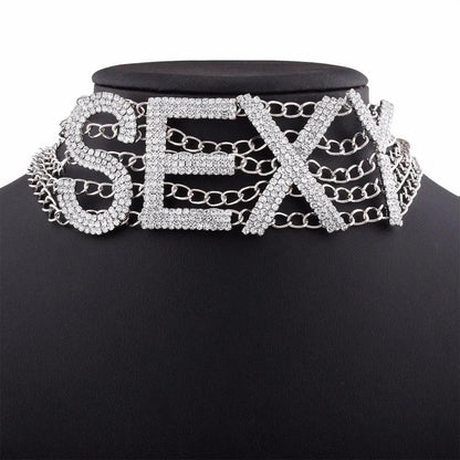 Rhinestone Choker Necklace Luxury Fashion Crystal Jewellery Sexy Word Chocker Bling  Glam Sparkly Women's Jewelry Accessories