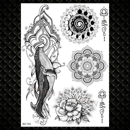 YURAN Fashion Black Chains Wrist Henna Flower Fake Tattoos Stickers Waterproof Mandala Flora Tattoo Temporary Women Arm 3D Tatto