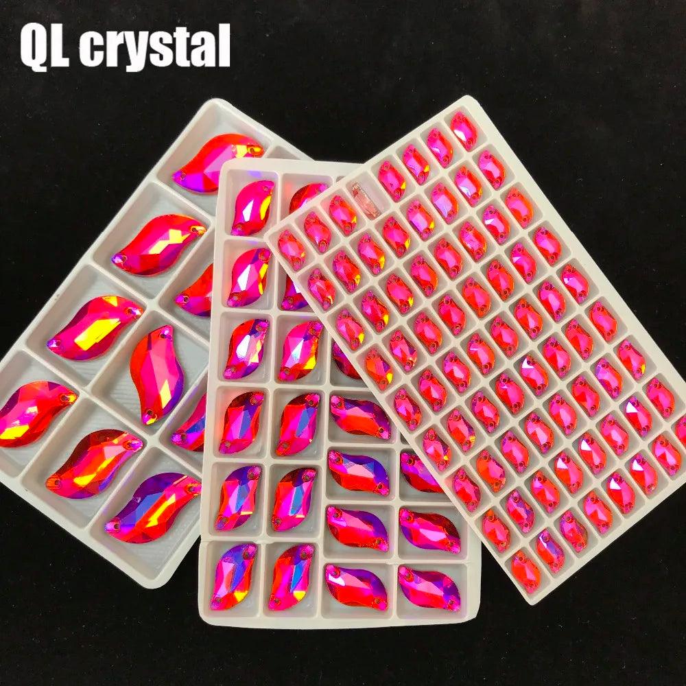 QL crystal color AB S shape Sew on Rhinestones Flatback 2 holes Crystals for DIY wedding dress shoes bags clothes