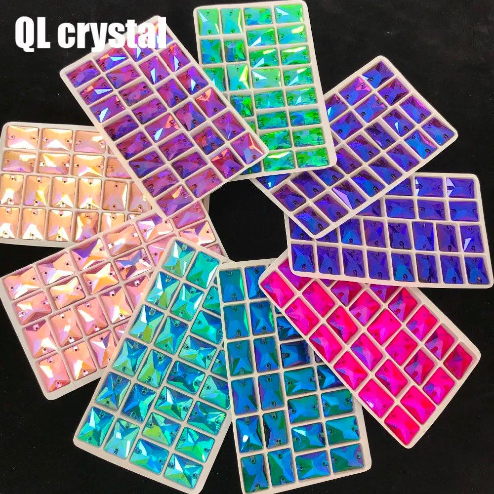 8x10,10x14,13x18mm Color AB Sew on Glass Crystal Rhinestone Flatback for wedding Dress DIY clothes shoes bags accessories