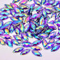 JUNAO 500pcs 7x15mm Glitter Red AB Crystal Rhinestones Acrylic Strass Sew On Flat Back Gems Horse Eye Stones for Dress Crafts