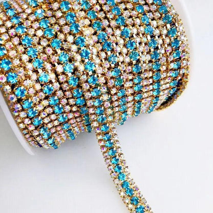 New!! 3 rows 1yard Gold bottom rhinestones chain,Sewing style diy clothing accessories Free shipping