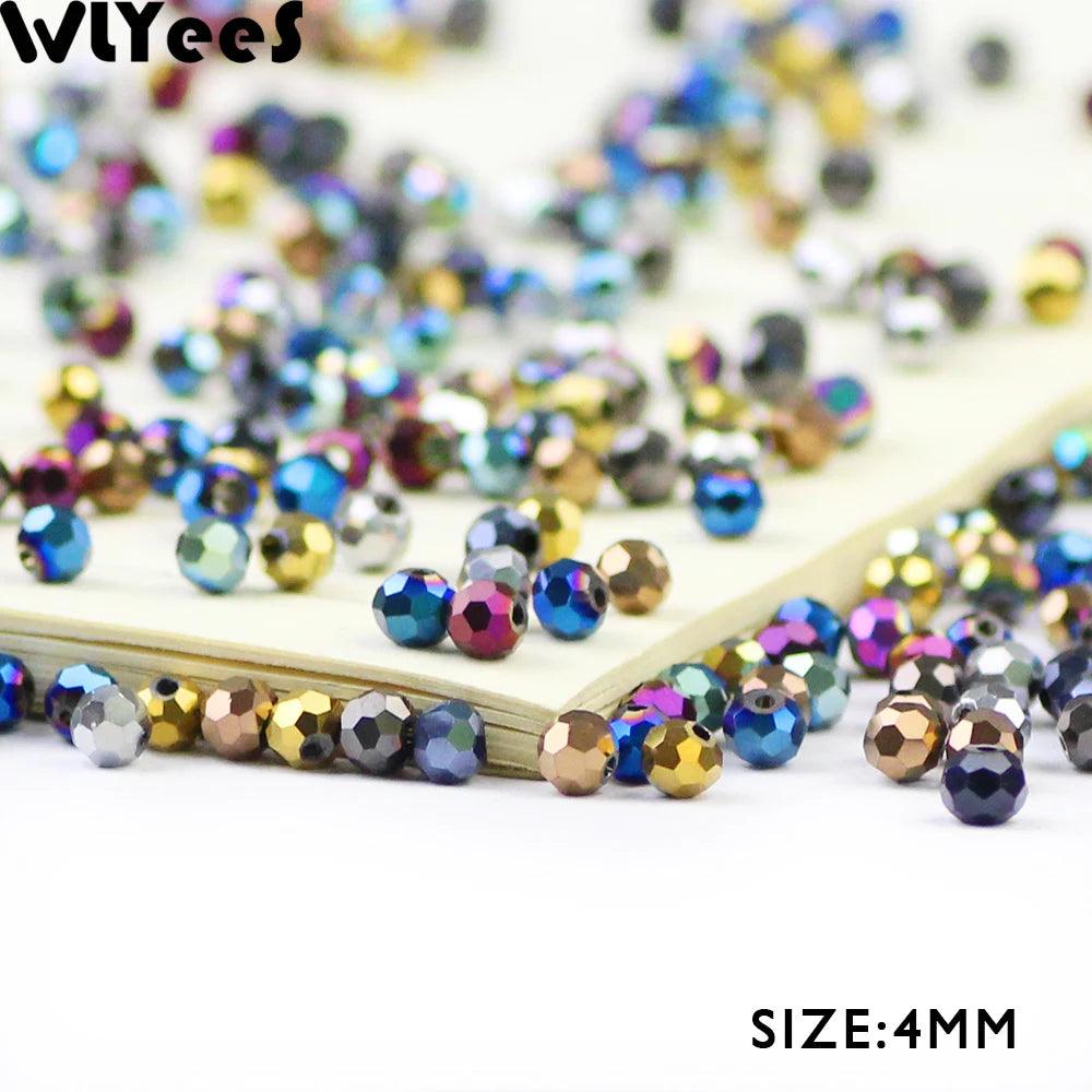 WLYeeS 4mm Plating Faceted Ball Austrian Football crystal beads 100pcs for Needlework Pearls with Hole Loose Faceted Glass Beads