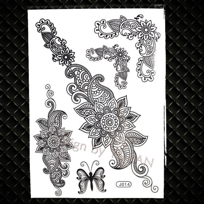 YURAN Fashion Black Chains Wrist Henna Flower Fake Tattoos Stickers Waterproof Mandala Flora Tattoo Temporary Women Arm 3D Tatto