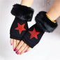 Women Cartoon Animals Fox Fingerless Dance Gloves Winter Warm Short Plush Diamonds Sequins Skull Fingerless Knitted Gloves G102