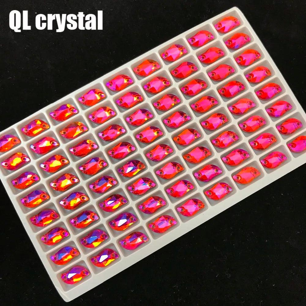 QL crystal color AB S shape Sew on Rhinestones Flatback 2 holes Crystals for DIY wedding dress shoes bags clothes