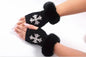 Women Cartoon Animals Fox Fingerless Dance Gloves Winter Warm Short Plush Diamonds Sequins Skull Fingerless Knitted Gloves G102