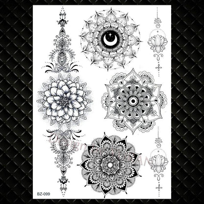 YURAN Fashion Black Chains Wrist Henna Flower Fake Tattoos Stickers Waterproof Mandala Flora Tattoo Temporary Women Arm 3D Tatto