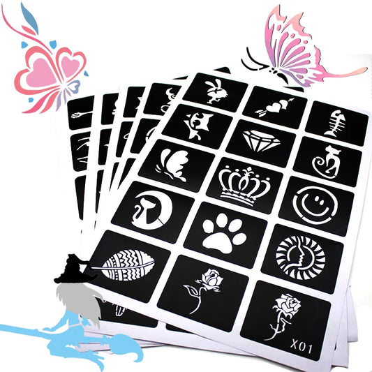 133pcs Airbrush Glitter Tattoo Stencil Women Kids Drawing Template,Small Flower Butterfly Henna Tattoo Stencil