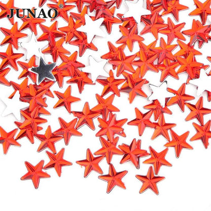 JUNAO 100pcs 10mm Crystal AB Star Decoration Rhinestone Stickers Flatback Stones Applique Non Hot Fix Strass For Clothes Crafts