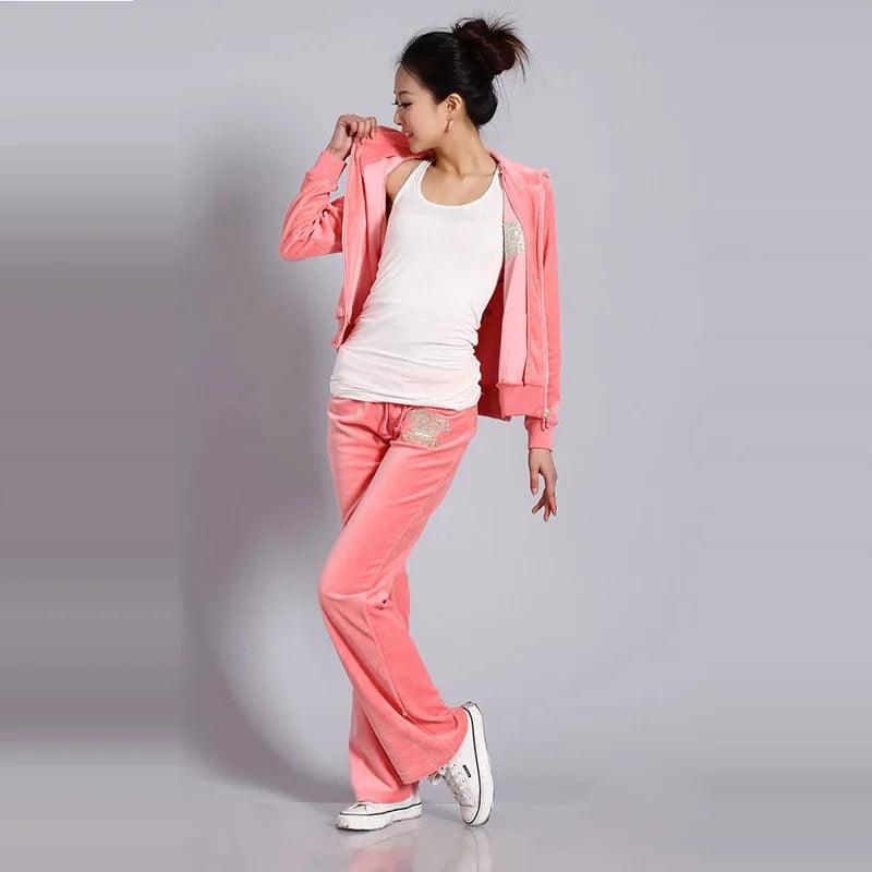 Women's Velvet Tracksuit Fabric Tracksuits Hoodies and Pants Velour Suit Two Piece Set S-XXL