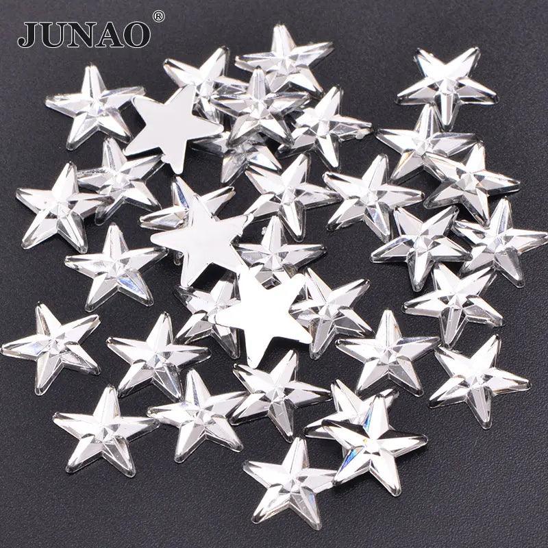 JUNAO 100pcs 10mm Crystal AB Star Decoration Rhinestone Stickers Flatback Stones Applique Non Hot Fix Strass For Clothes Crafts