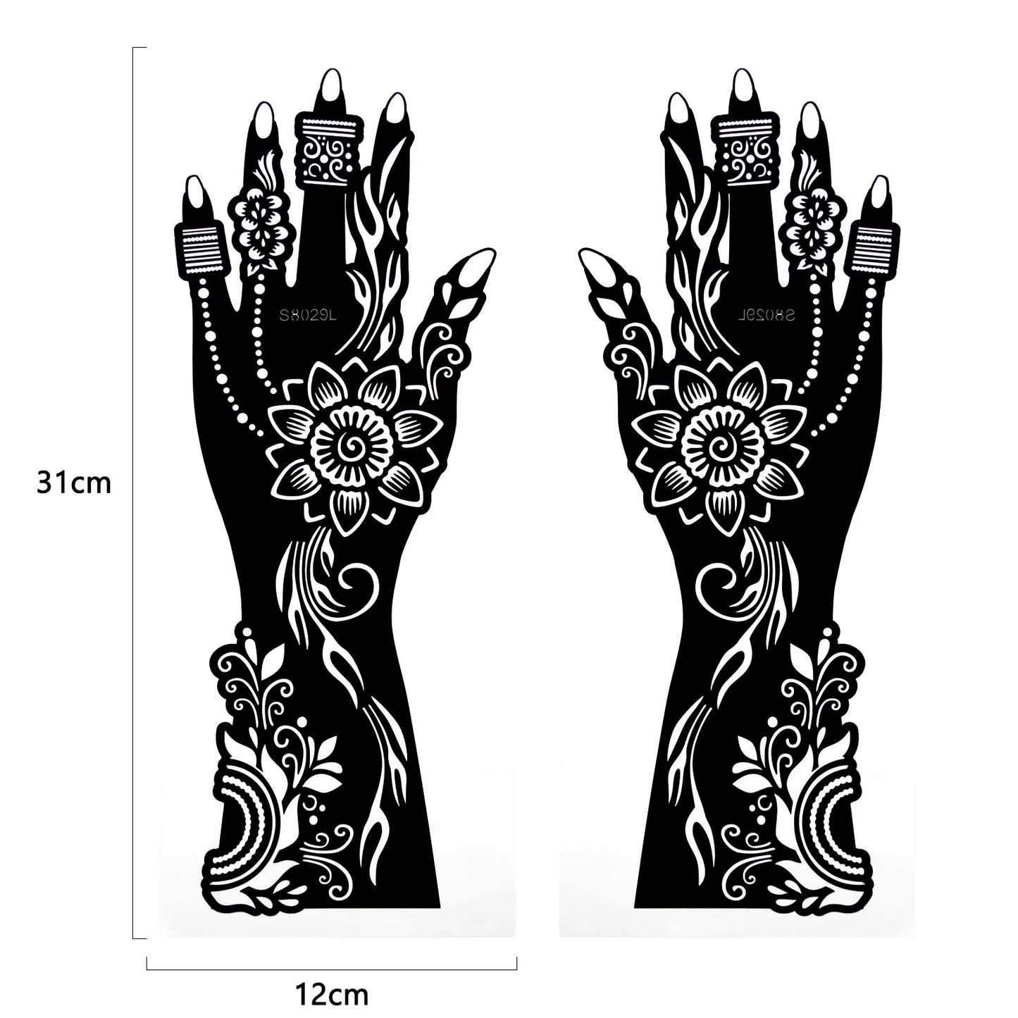 12pcs Large Henna Hand Tattoo Stencils Flower Glitter Airbrush Mehndi Indian Henna Tattoo Templates Stencil For Body Painting