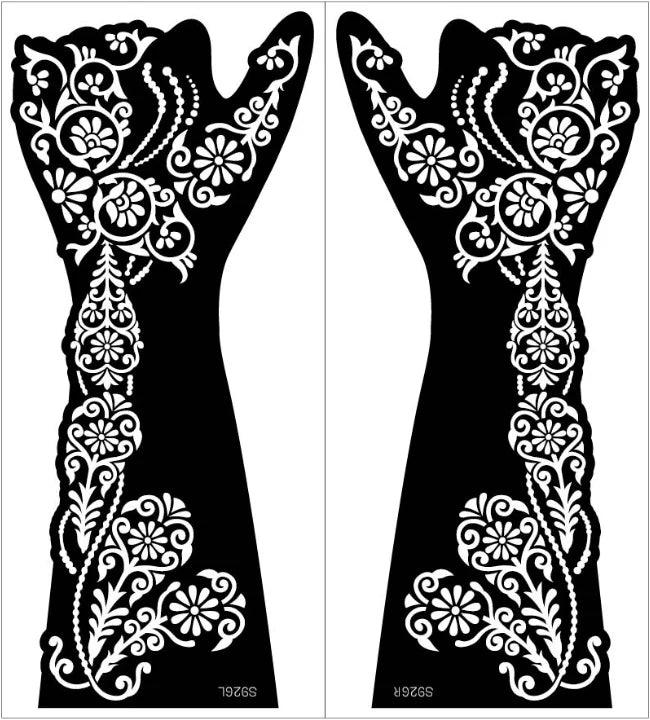 2 sheet Large Henna Hand Tattoo Stencils Women Girls Hand Finger Body Paint Henna Tattoo Templates Stencil DIY Indian Style