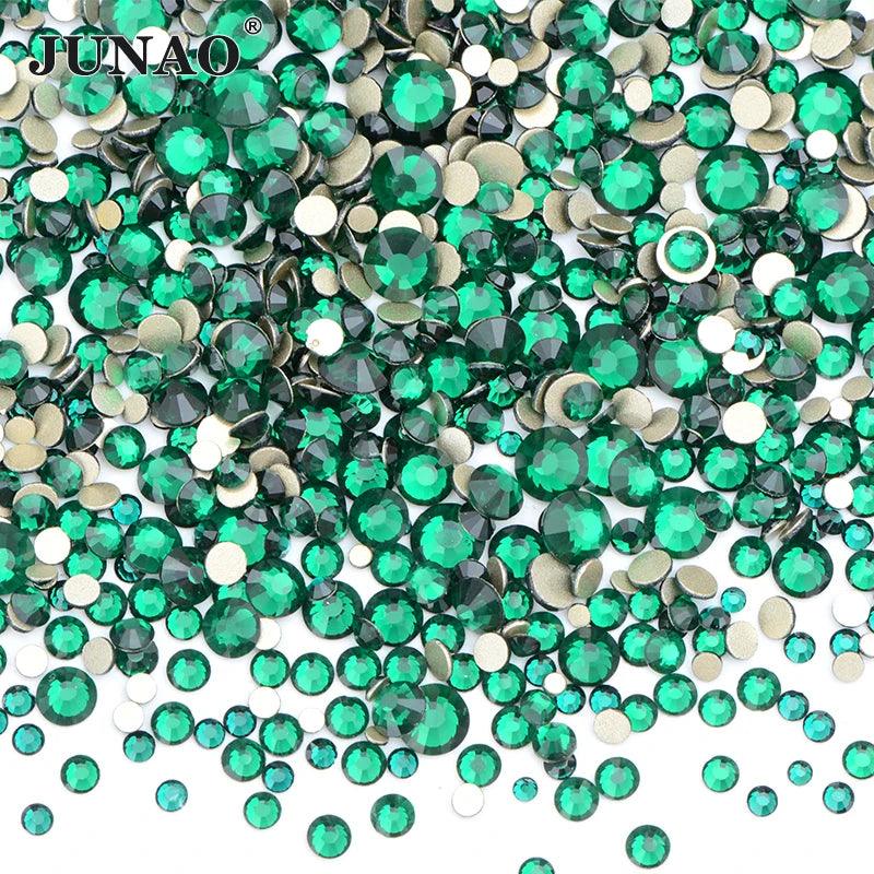 JUNAO 1400pc Mix Size White Opal Glass Rhinestones 3D Nail Art Stones Nail Crystal Gems Stickers Non Hot Fix Strass Appliques