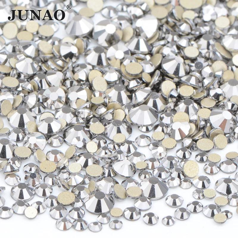 JUNAO 1400pc Mix Size White Opal Glass Rhinestones 3D Nail Art Stones Nail Crystal Gems Stickers Non Hot Fix Strass Appliques