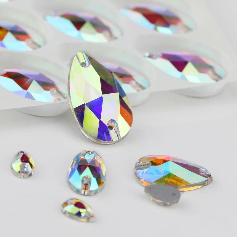 Wholesale QL Crystal Drop Sew On Rhinestones AB Crystal clear Flatback for Diy bags clothes shoes material