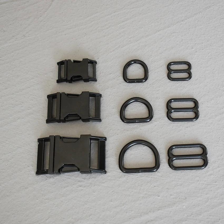 1 Set 15mm/20mm/25mm Webbing Metal Hardware D Ring Adjuster Belt Strap Slider Release Buckle Three-Piece Use For DIY Dog Collar