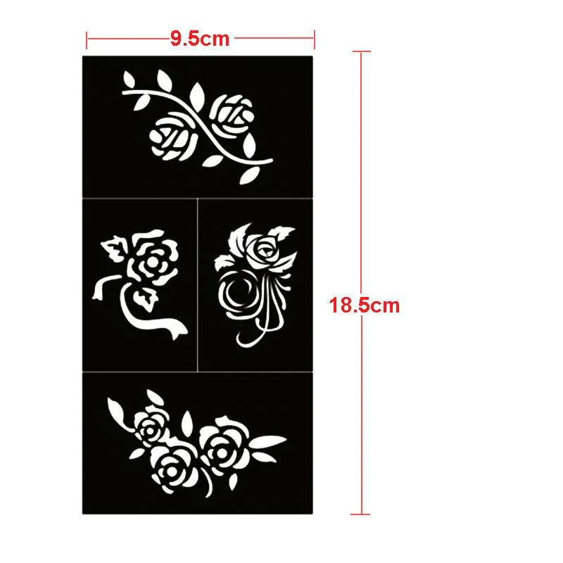 12 Sheets Henna Tattoo Stencils Kit Self-Adhesive Butterfly/Feather/Flower Designs for Body Painting Temporary Templates