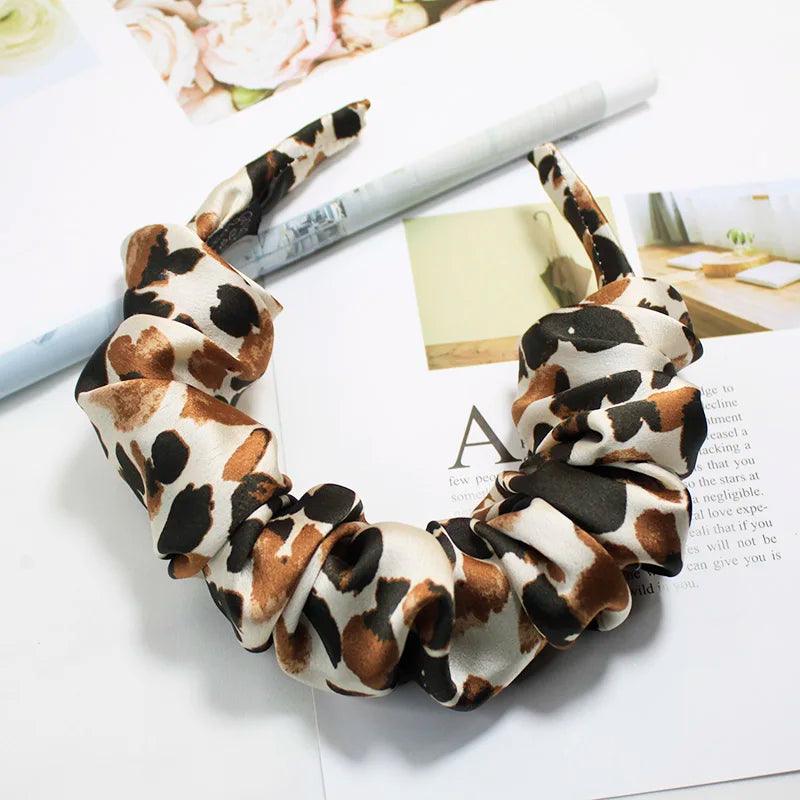 Lystrfac New Fashion Print Leopard Scrunchy Headband for Women Girls Trendy Pleated Hairband Female Headpieces Hair Accessories