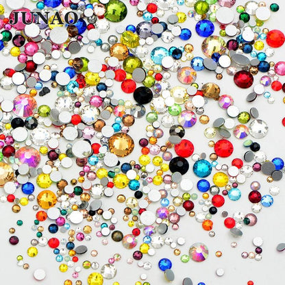 JUNAO 1400pc Mix Size White Opal Glass Rhinestones 3D Nail Art Stones Nail Crystal Gems Stickers Non Hot Fix Strass Appliques