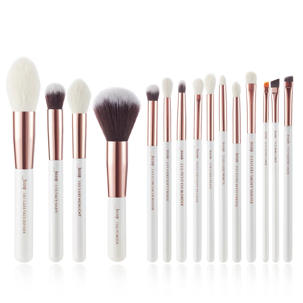 Jessup Professional Makeup Brushes Set 15pcs Make up Brush Natural-synthetic Foundation Powder Detail Eye Brush Pearl White T222