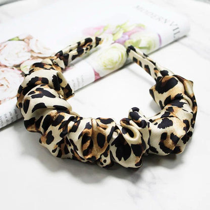 Lystrfac New Fashion Print Leopard Scrunchy Headband for Women Girls Trendy Pleated Hairband Female Headpieces Hair Accessories