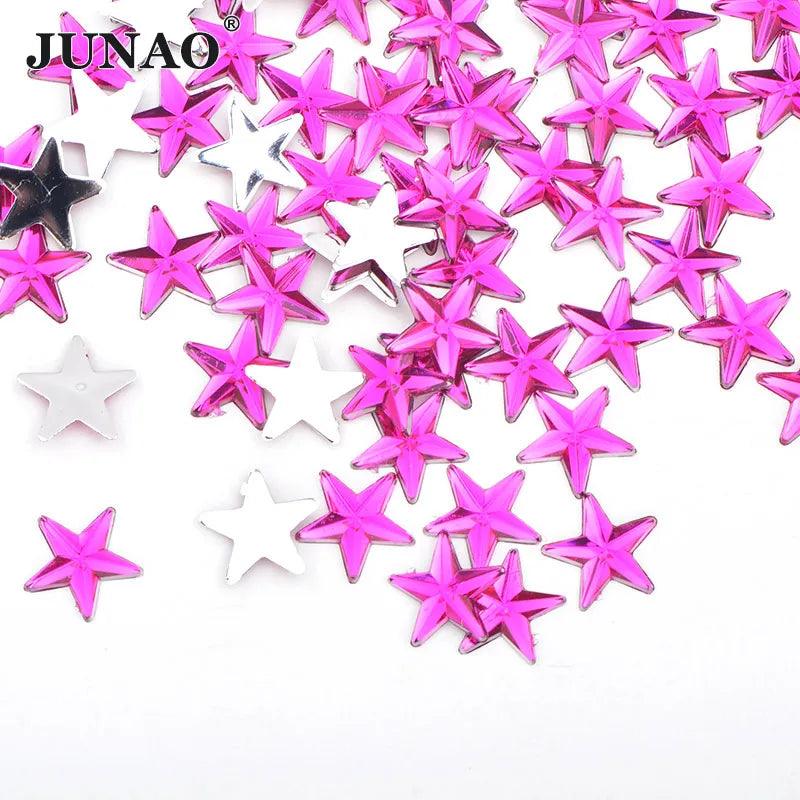 JUNAO 100pcs 10mm Crystal AB Star Decoration Rhinestone Stickers Flatback Stones Applique Non Hot Fix Strass For Clothes Crafts